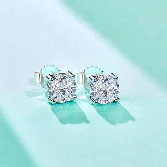 Certified 4ct. t.w. Moissanite Diamond Round Stud Earrings NEW A